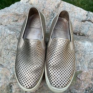 Tory Burch gold leather sneakers/slides 8.5